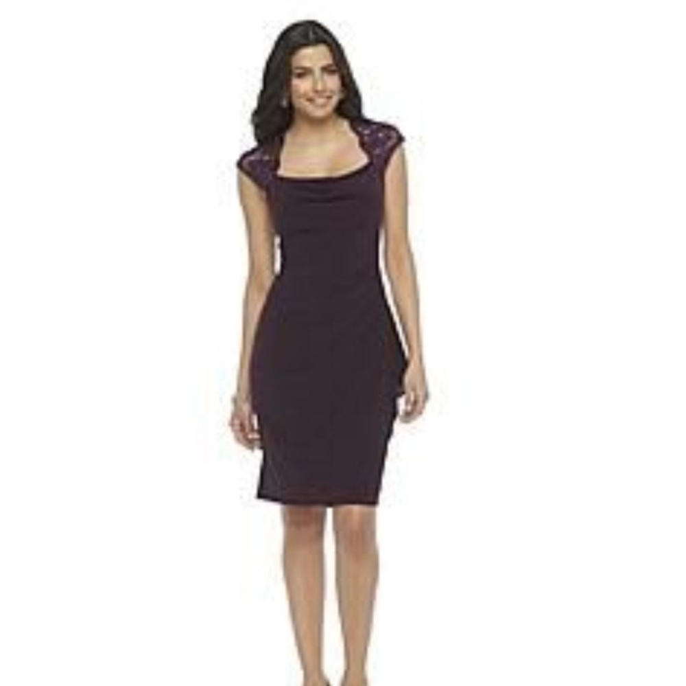 JBS lace shoulder faux wrap dress